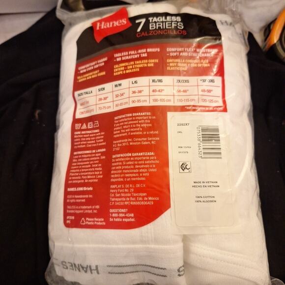 Hanes 7 Pack Mens White Classic Full Rise Briefs Sz 2XL Tagless 100% Cotton New - Picture 4 of 5